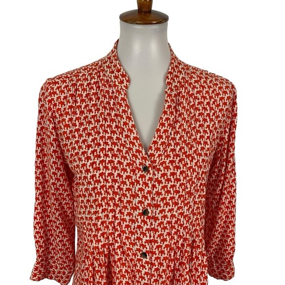 Rock Flower Paper Top Small Orange White Button Down Boho Retro Festival - Picture 2 of 7